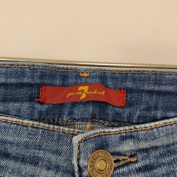 7 For All Mankind Women's Boot Cut Jeans Size 30 Blue Cotton Casual Distressed - Picture 2 of 11
